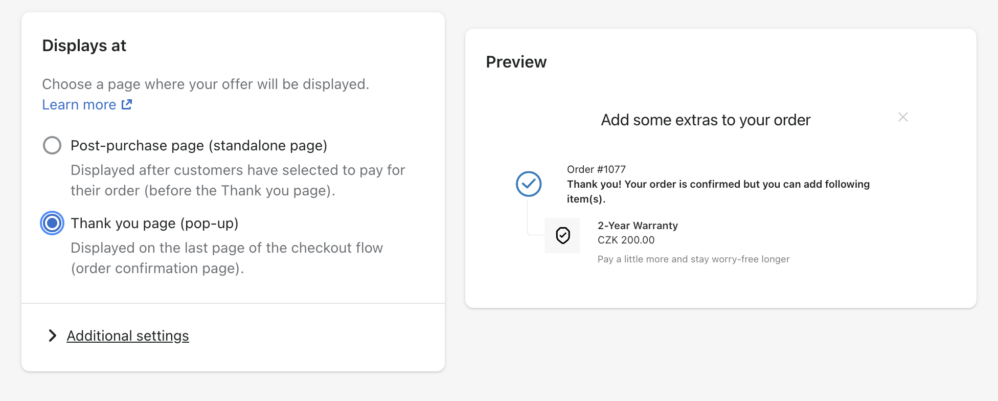 Paramètres de la dernière vente incitative