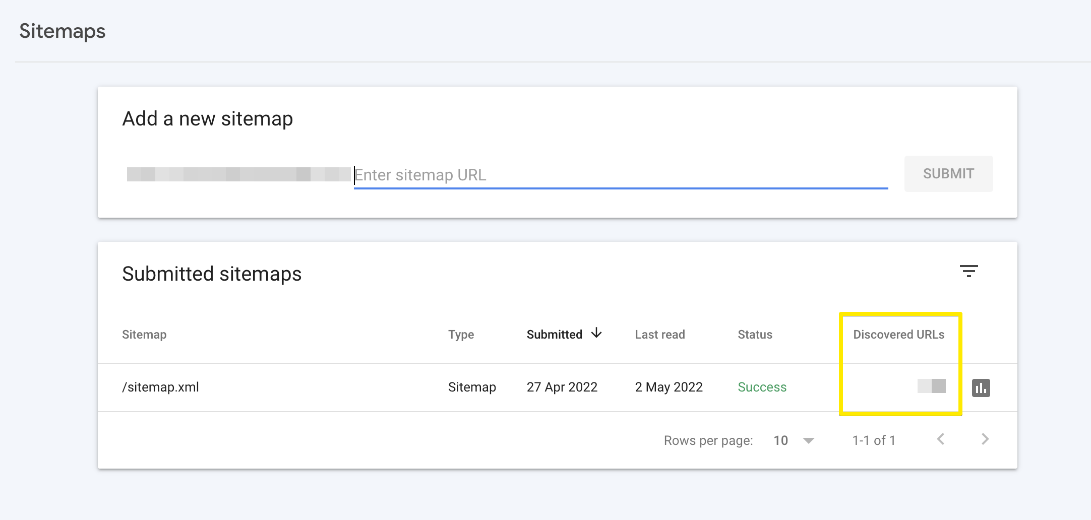 Informações do sitemap no Google Search Console