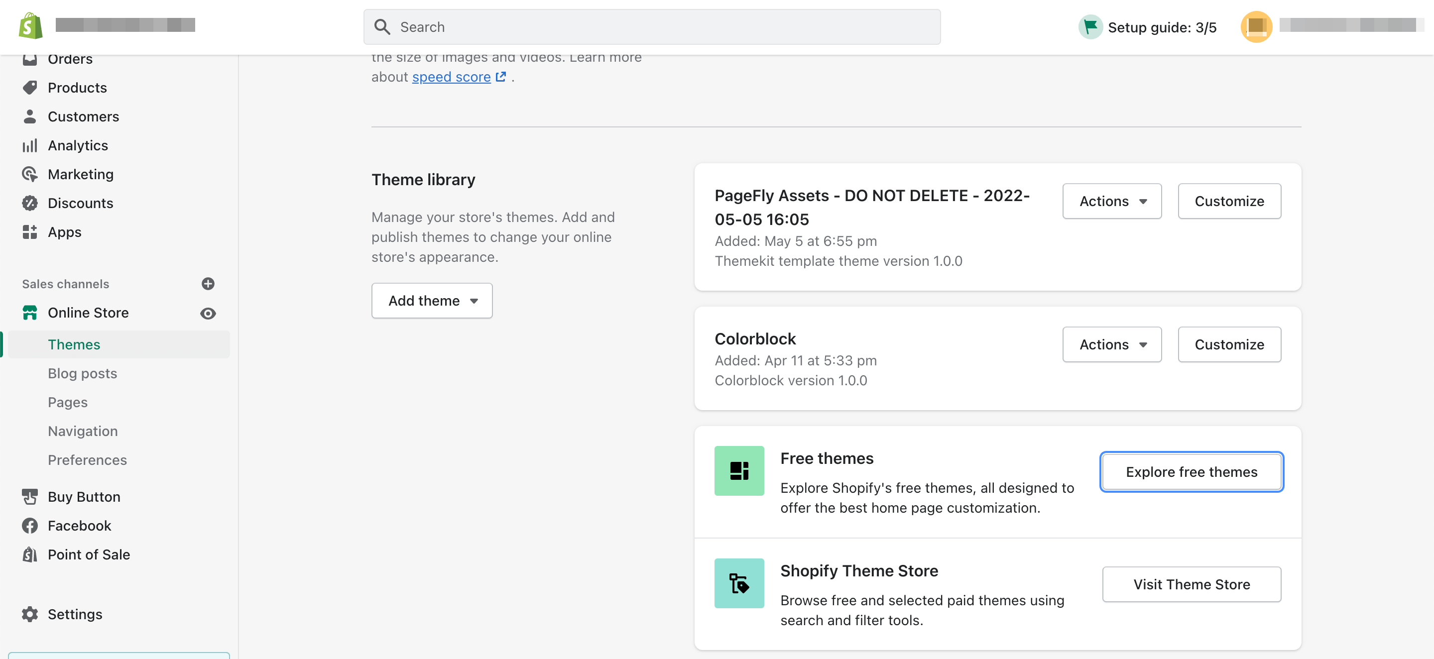 Temi nel pannello di controllo Shopify