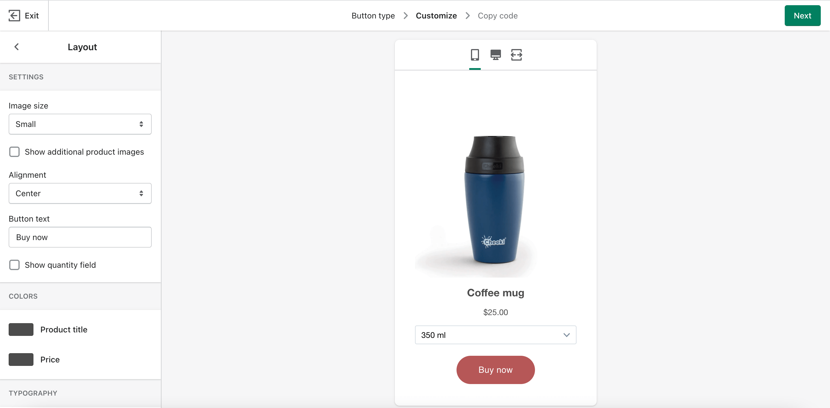 Aggiunta di un pulsante Acquista Shopify