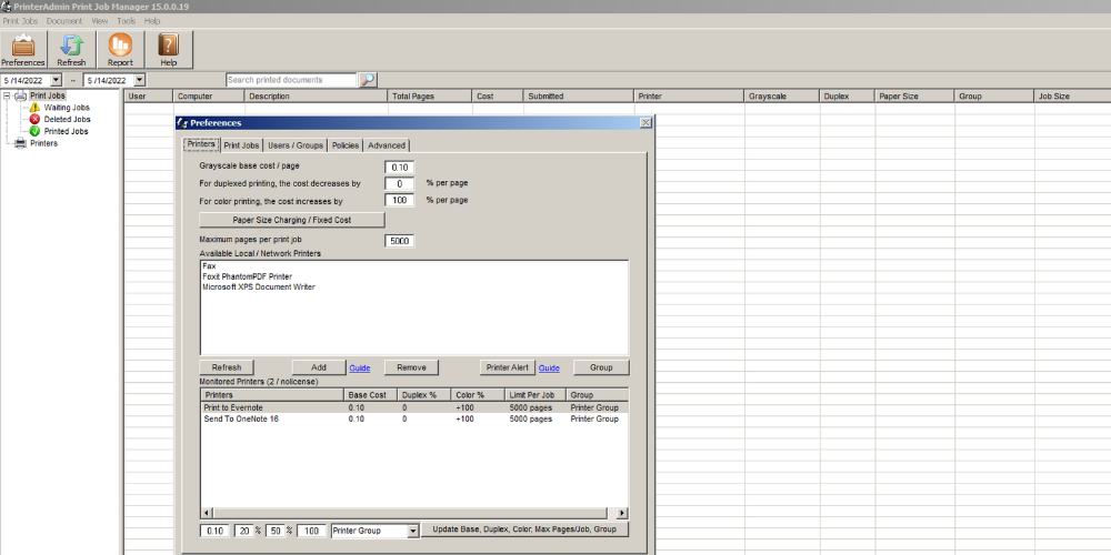 Software de gestión de impresión PrinterAdmin