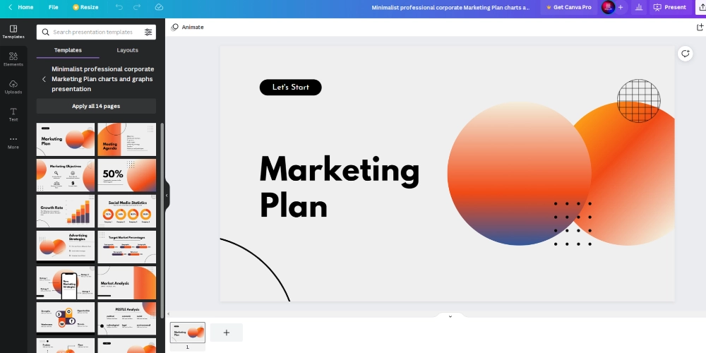 Szablon planu marketingowego Canva