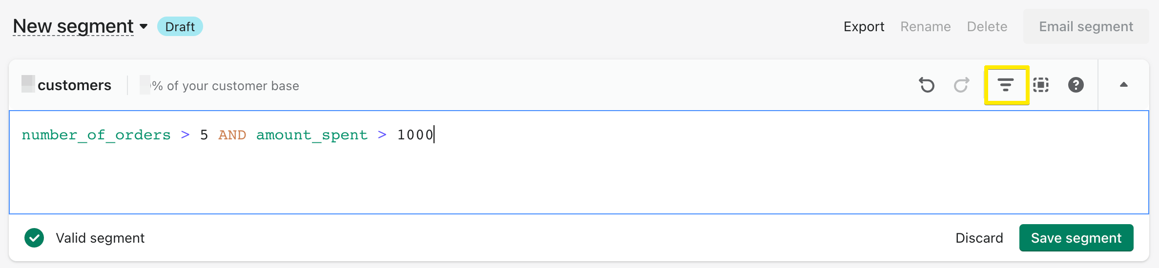 Shopifyのセグメンテーションフィルター