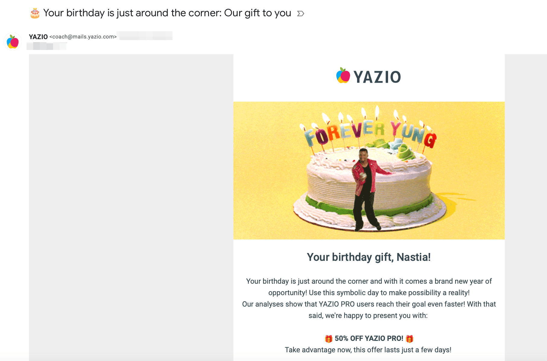 誕生日プロモーションメールの例