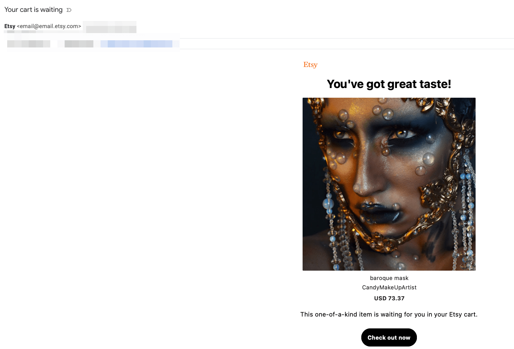 Etsyから送信された放棄されたカートのメール