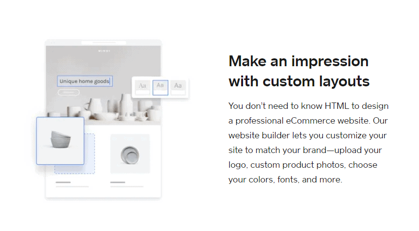 Tangkapan layar informasi tata letak kustom Square Online