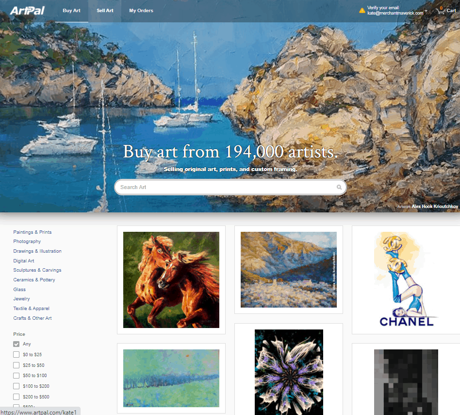 Tangkapan layar halaman beranda ArtPal