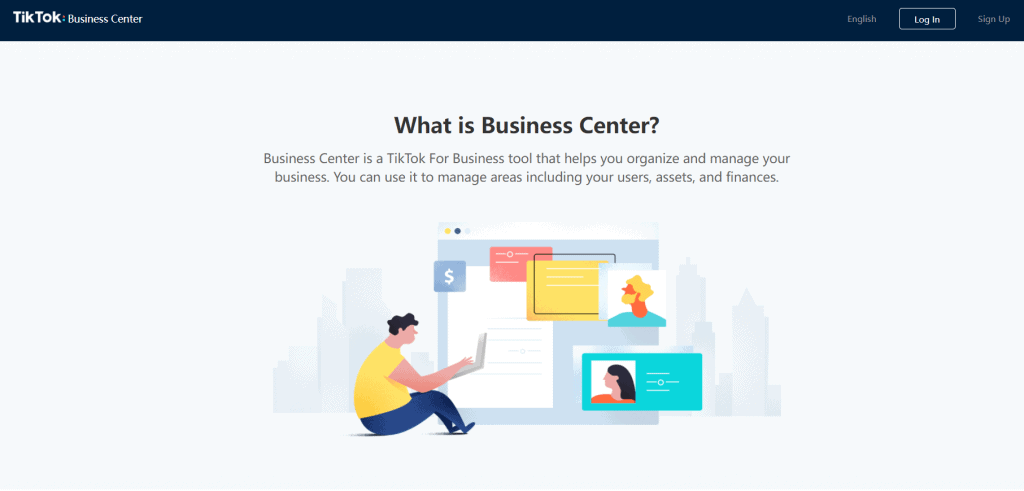 Pagina di accesso al TikTok Business Center nel browser web.