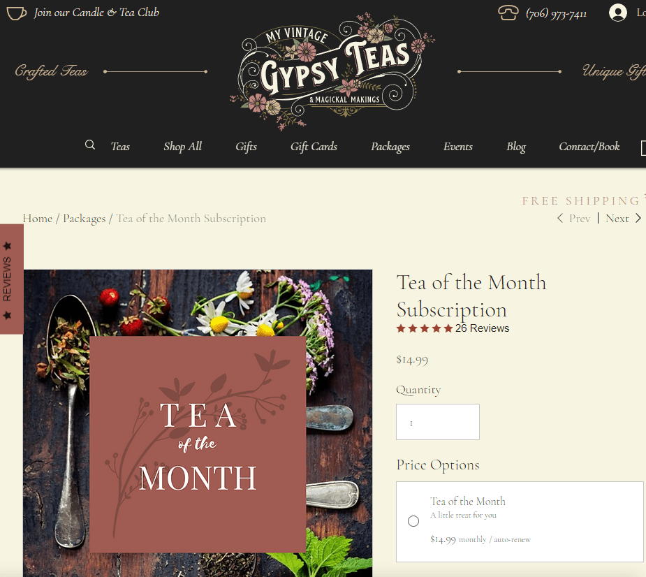 Screenshot einer Abonnement-Website, die mit Software von Wix erstellt wurde