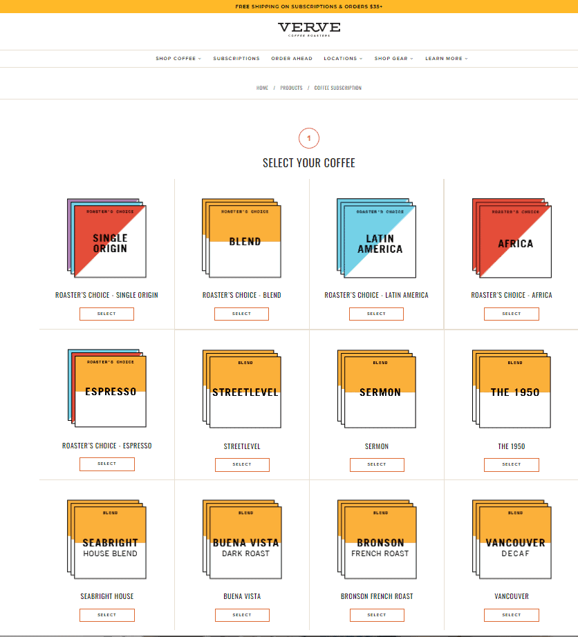 Screenshot mit Abonnementoptionen auf einer Shopify-Website