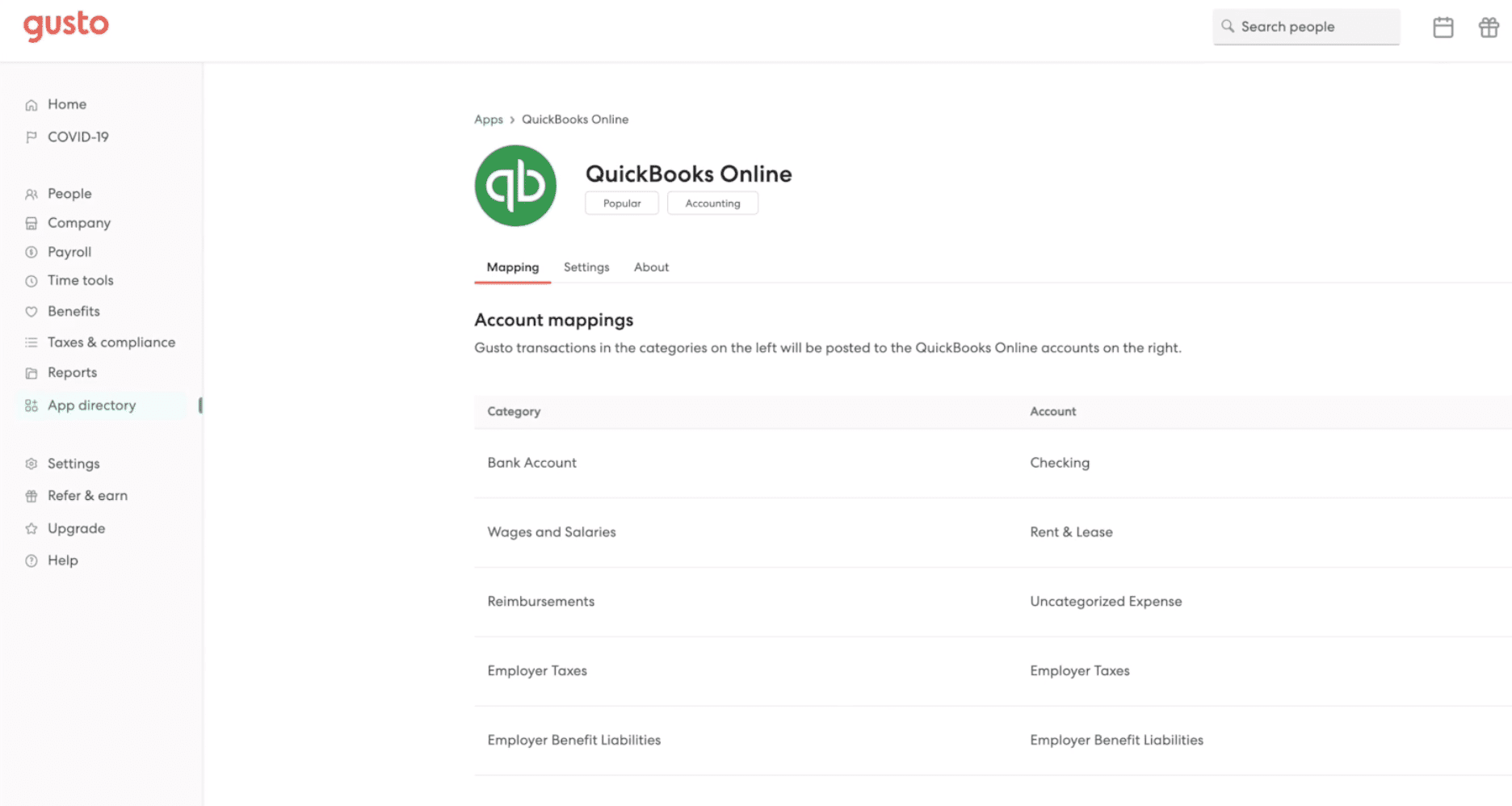 quickbooks çevrimiçi gusto entegrasyonu