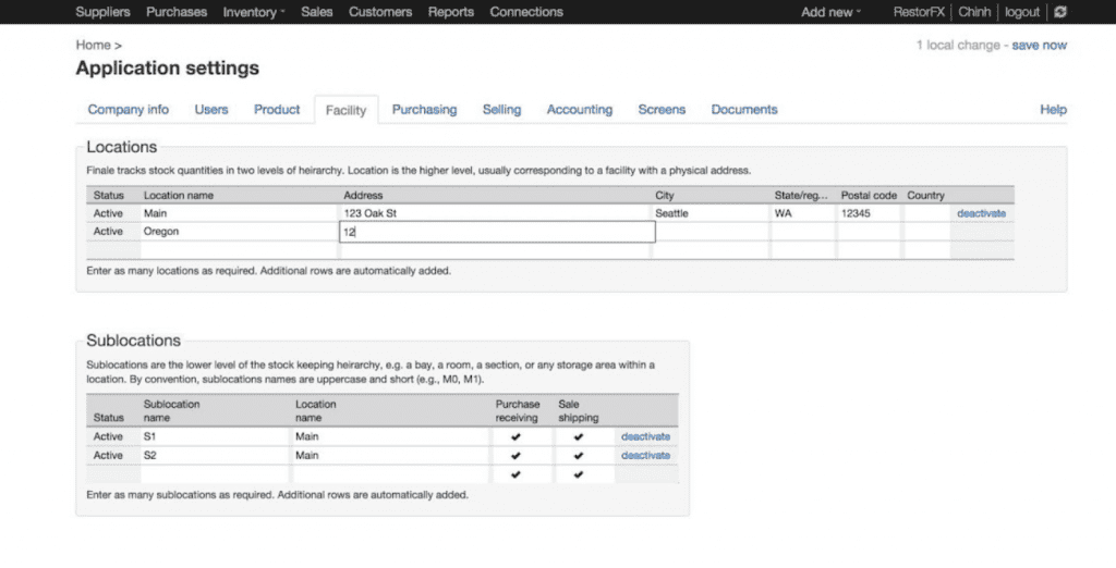Przykład konfiguracji lokalizacji zarządzania zapasami.