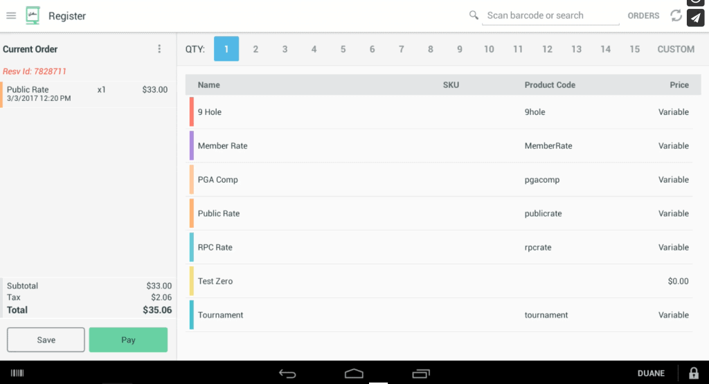 système de point de vente de parcours de golf clover