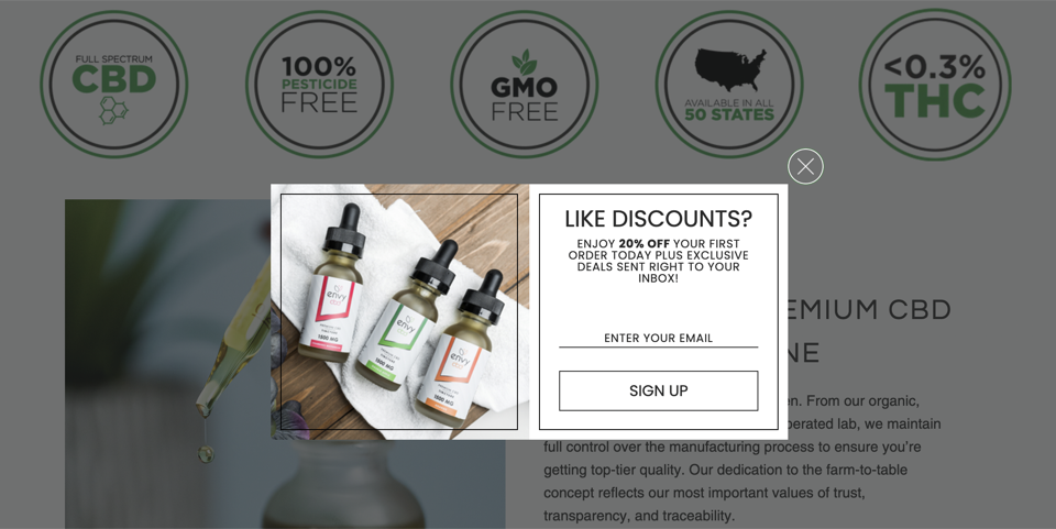 Tangkapan layar dari penawaran diskon 20% untuk pendaftaran email