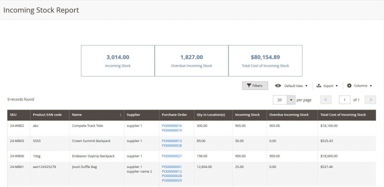 08-incoming-stock-report-magento 2 relatório de inventário