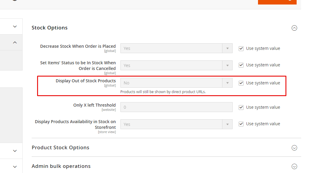 خيارات المخزون - إعداد إشعار نفاد المخزون Magento 2