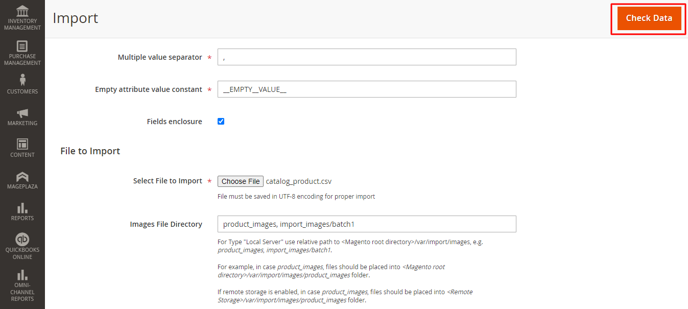 [データの確認]ボタンをクリックして、プロセスを完了します-magento2に製品をインポートする方法