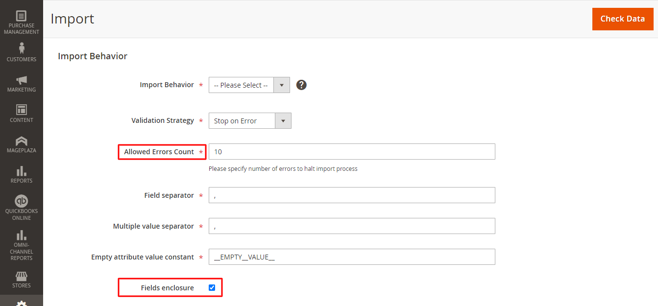 [フィールドエンクロージャ]チェックボックスにチェックマークを付けます