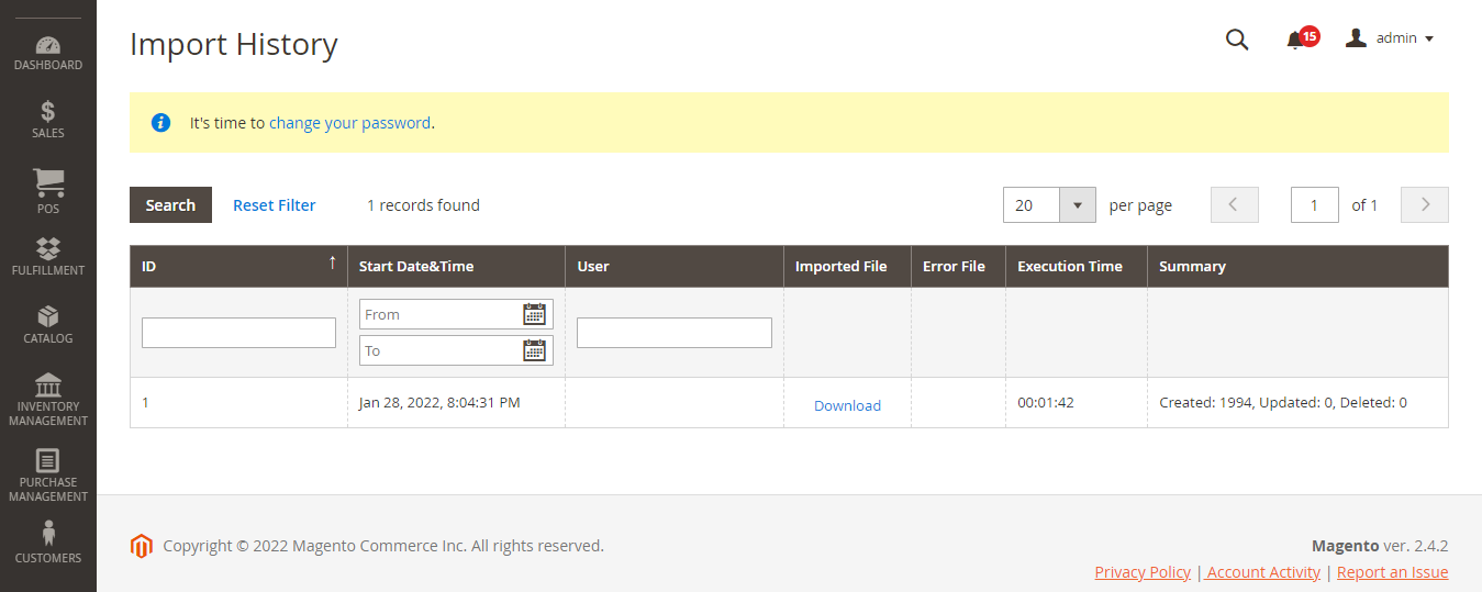 インポート履歴