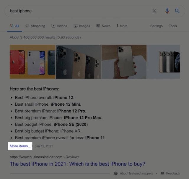 추천 스니펫 추가 항목 링크