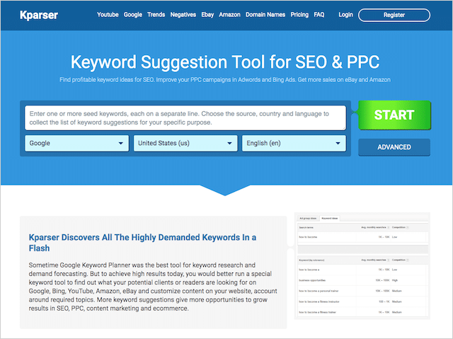 أداة البحث عن الكلمات المفتاحية Kparser image SEO