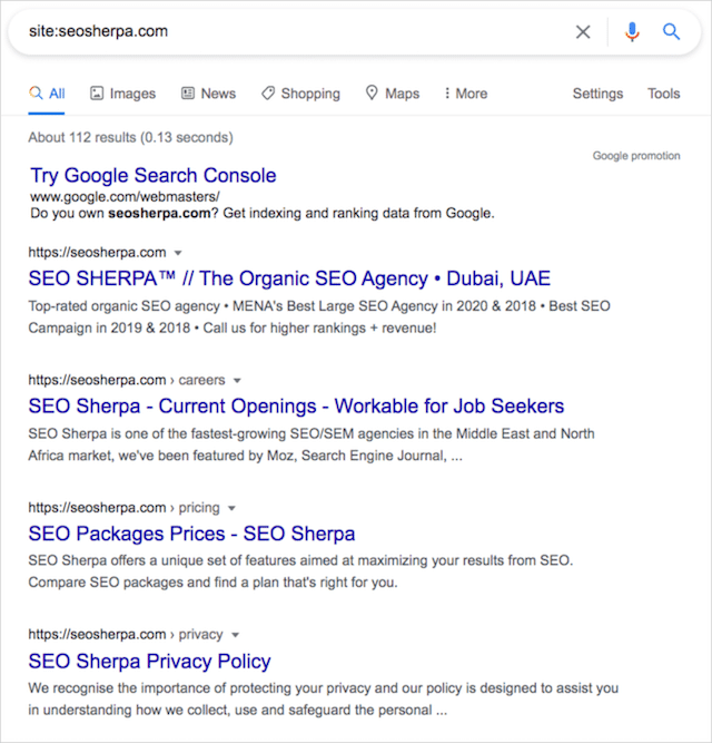 Operador de búsqueda de sitios SEO Sherpa