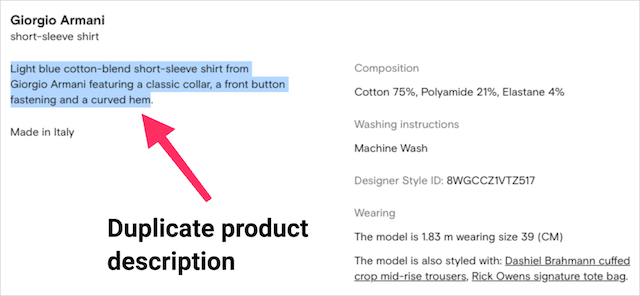 Descripción del producto duplicado