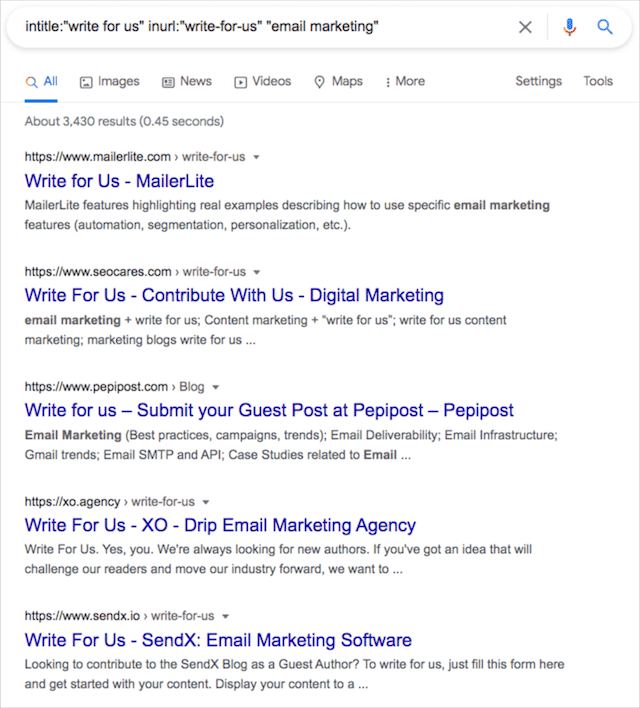 Operadores de búsqueda de publicación de invitados