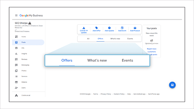 أنواع مشاركات "نشاطي التجاري على Google"