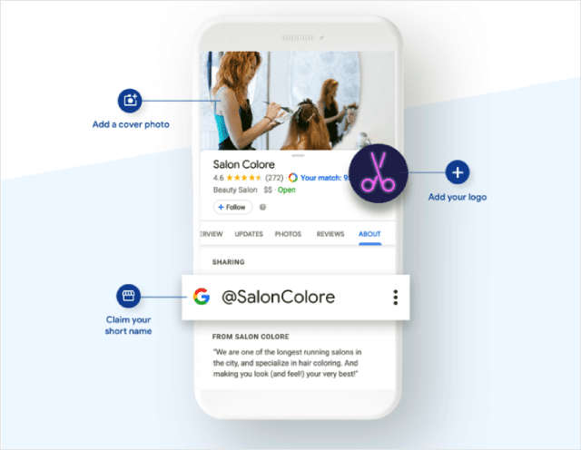 مثال على الاسم المختصر لنشاطي التجاري على Google
