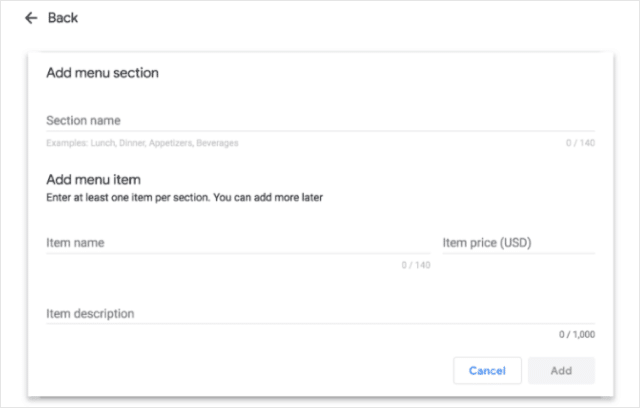 قائمة صفحة "نشاطي التجاري على Google"