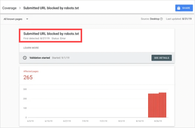 URL enviada bloqueada por robots.txt