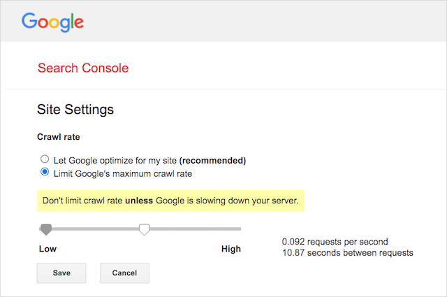 Configuración de la tasa de rastreo de Google Search Console