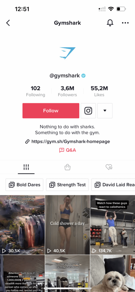TikTok for businessGymSharkアカウント