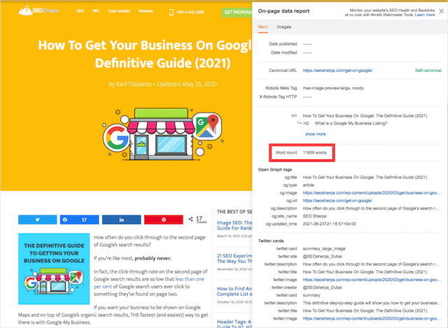 Contagem de palavras da postagem do blog
