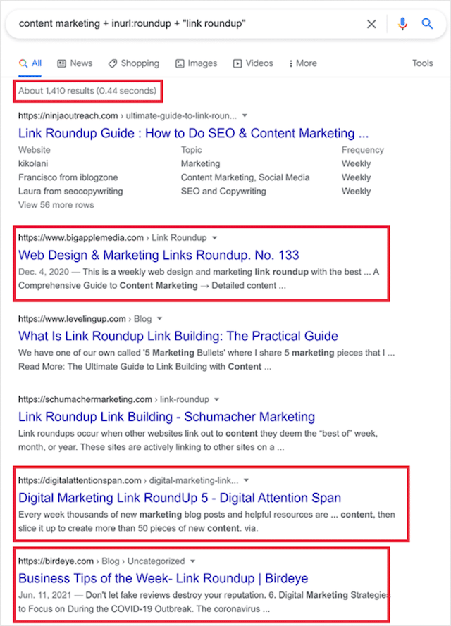 Operador de pesquisa de link Roundup