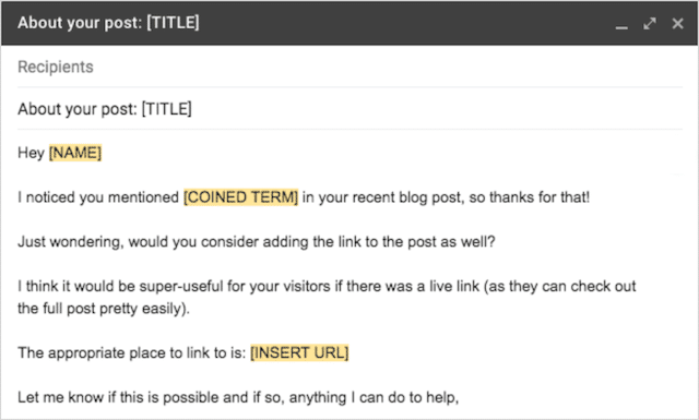 Modelo de e-mail de divulgação de termo cunhado