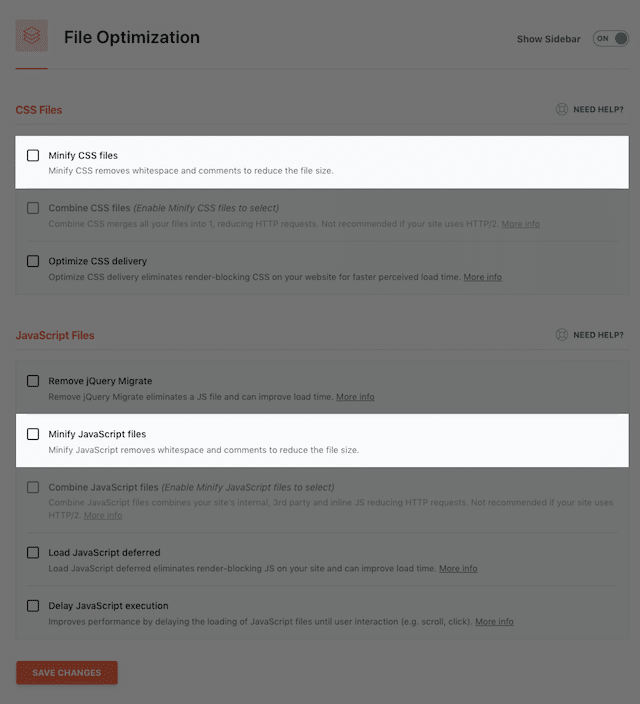تصغير إعدادات WP Rocket