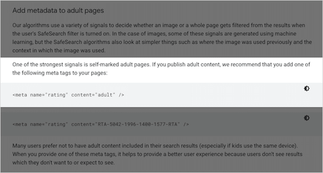 등급 메타 태그에 대한 Google의 조언