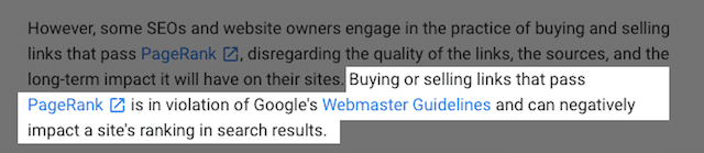 Google 유료 링크 웹마스터 가이드라인 위반