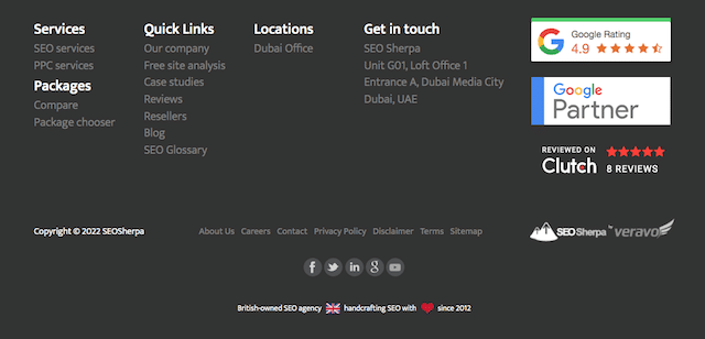 Pied de page du site