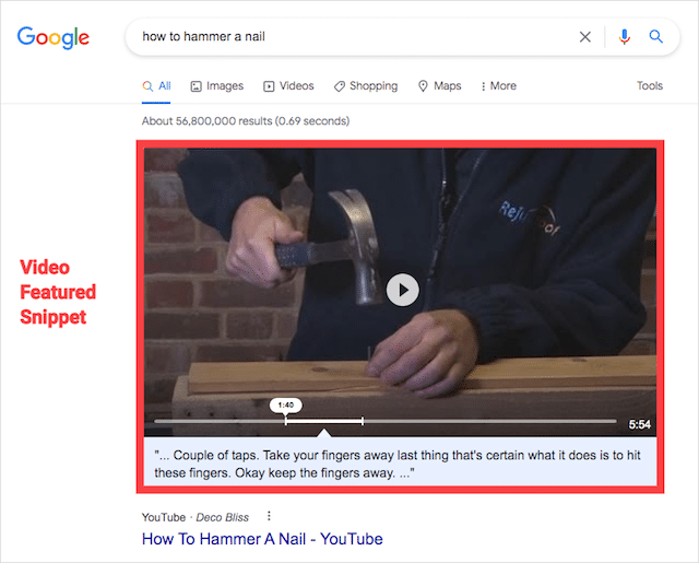 ビデオ注目のスニペット