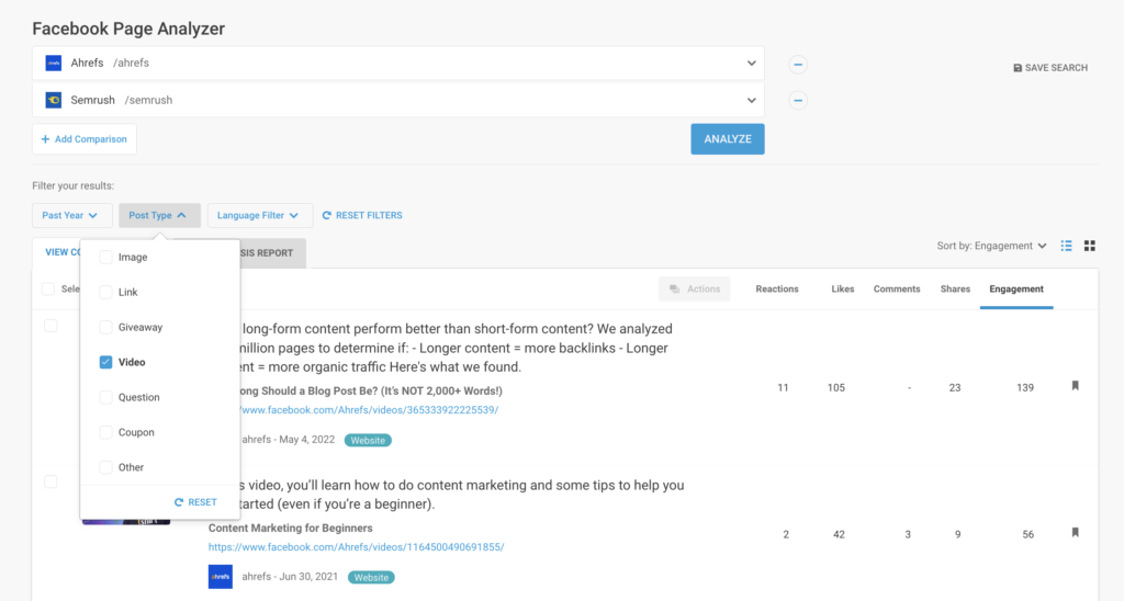 Tangkapan layar perbandingan Buzzsumo