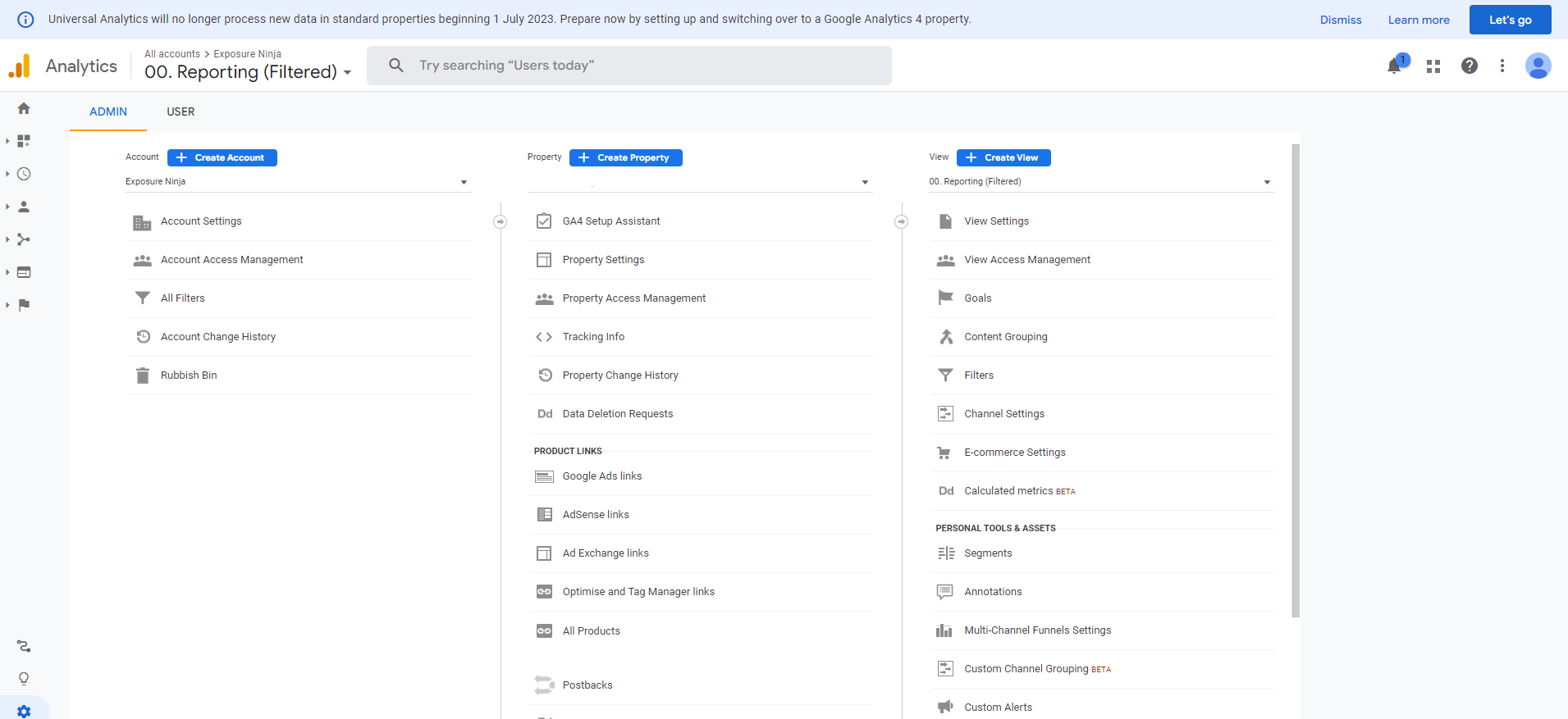 UniversalAnalytics管理画面のスクリーンショット