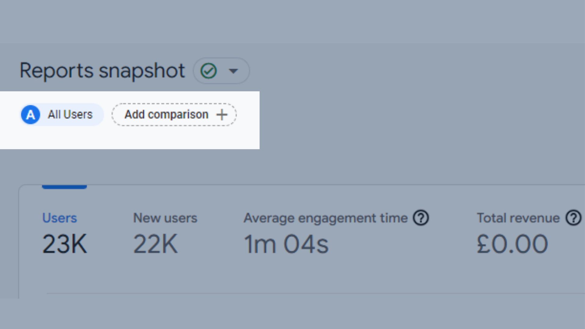 GA4レポートの[比較の追加]ボタンの場所