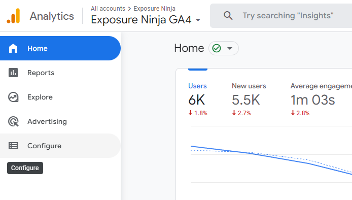 GA4での構成ページの場所