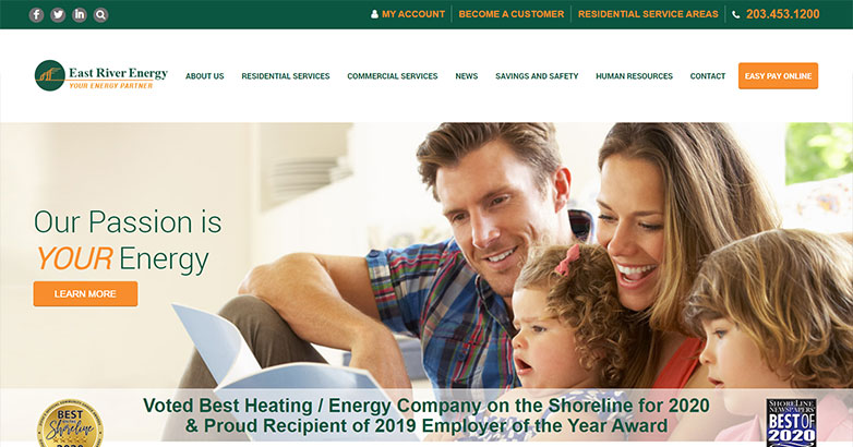 เว็บไซต์ East River Energy The home page of hvac company East River Energy