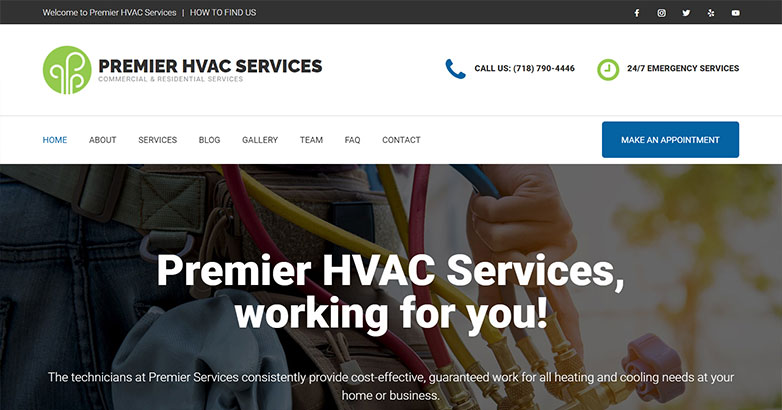 บริการ HVAC ระดับพรีเมียร์ Premier HVAC Services: the website design of a NYC HVAC company