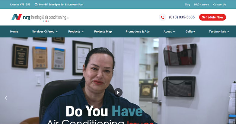 เครื่องทำความร้อนและเครื่องปรับอากาศ NRG The website design of NRG Heating & Air Conditioning, an HVAC company based in California.