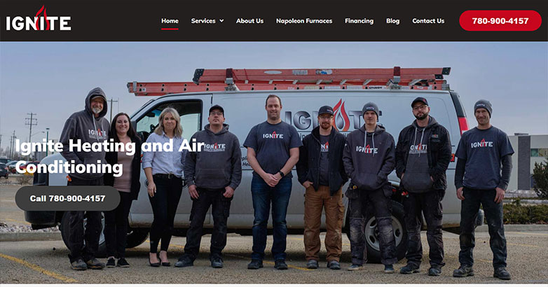 เว็บไซต์เครื่องทำความร้อนจุดไฟ Ignite Heating: an original example of HVAC website design
